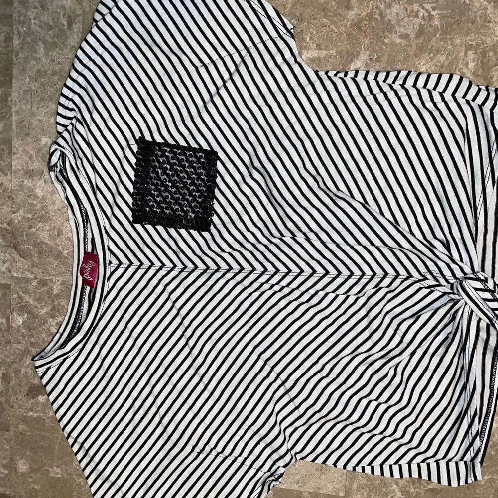 PINKY white blouse with black stripes. XL girls